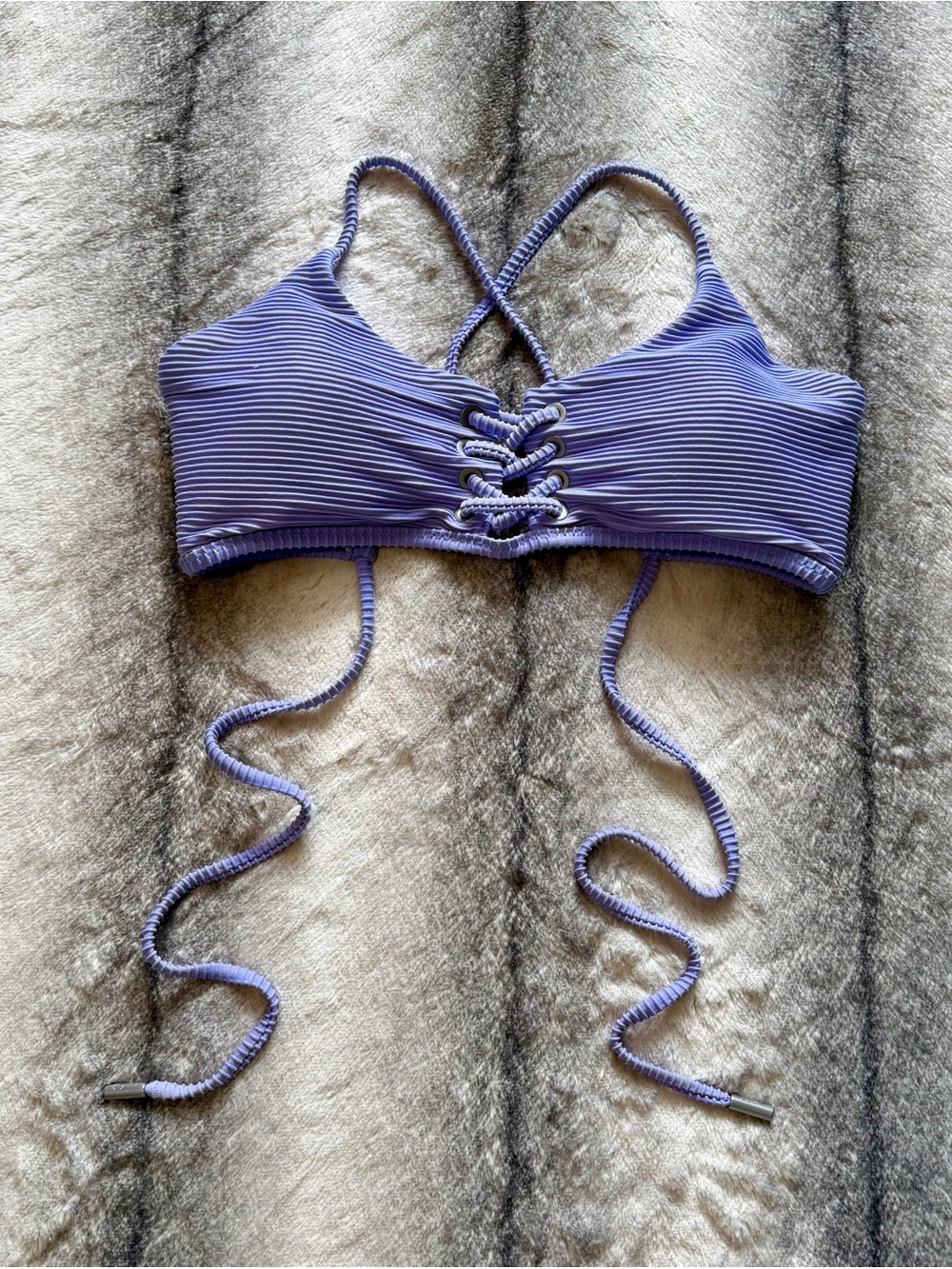 Red Carter Lavender Ribbed Lace-Up Bikini Top